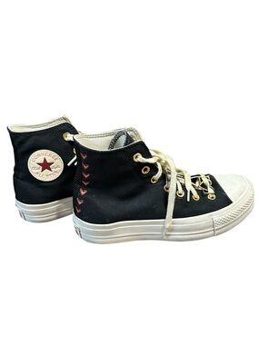 Converse Black High-Top Sneakers with Cream Laces and Pink Heart Detail